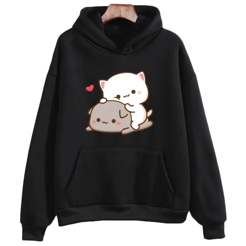 Mochi Peach Dan Goma Baju Hoodie Kucing Comel untuk Gadis Fesyen Kawaii Pullover Kartun Wanita_Lelaki Perlindungan alam sekitar