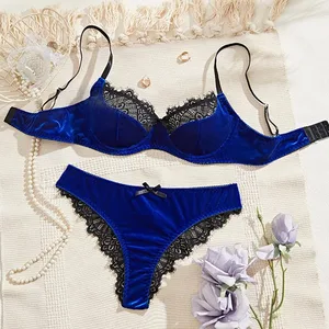 Sexy Pambabaeng Lingerie Luxury Velvet Bra Set Lace Splicing Underwear Three-point Pambabaeng Lingerie Kumportableng Intimate Underwear