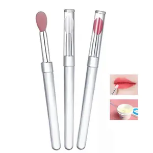 Pinceaux à lèvres en Silicone pour femmes, avec manche en cristal Transparent, avec capuchon anti-poussière, applicateur de maquillage, brillant, outil cosmétique, 1 pièce