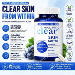 Clear³ Thực phẩm bổ sung hỗ trợ da với DIM Probiotics & Zinc – Hỗ trợ dinh dưỡng cho da và đường ruột khỏe mạnh 60 viên
