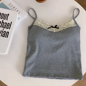 Colete feminino de verão, sem mangas, renda, ombro de fora, sexy, slim, com almofada no peito, regata elegante, y2k, camisola acolchoada feminina
