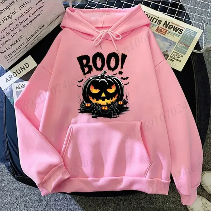 Halloween Spooky Boo Pumpkin Print Sweatshirt til Mænd Kvinder Hættetrøjer Spooky Spider Bat Grafisk Sportwear Feriefest Streetwear