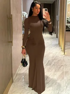 Hugcitar jesień jednolita, długa rękaw drapowana seksowna Bodycon Maxi sukienka na studniówkę moda damska Y2K stroje wieczorowa impreza festiwalowa klub