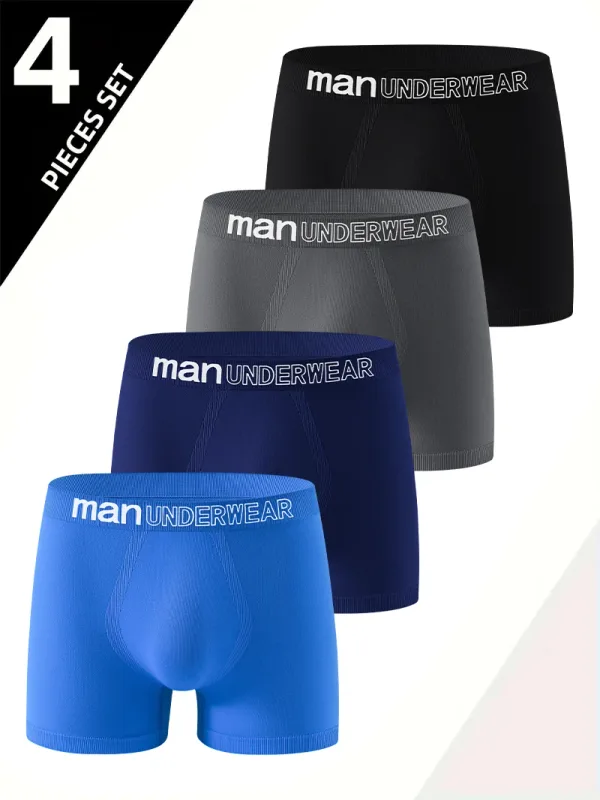 4 paires de sous-vêtements pour hommes sans couture, doux et confortables boxers pour hommes en bonne santé, slips de sport décontractés, tendance, pantalons classiques pour hommes