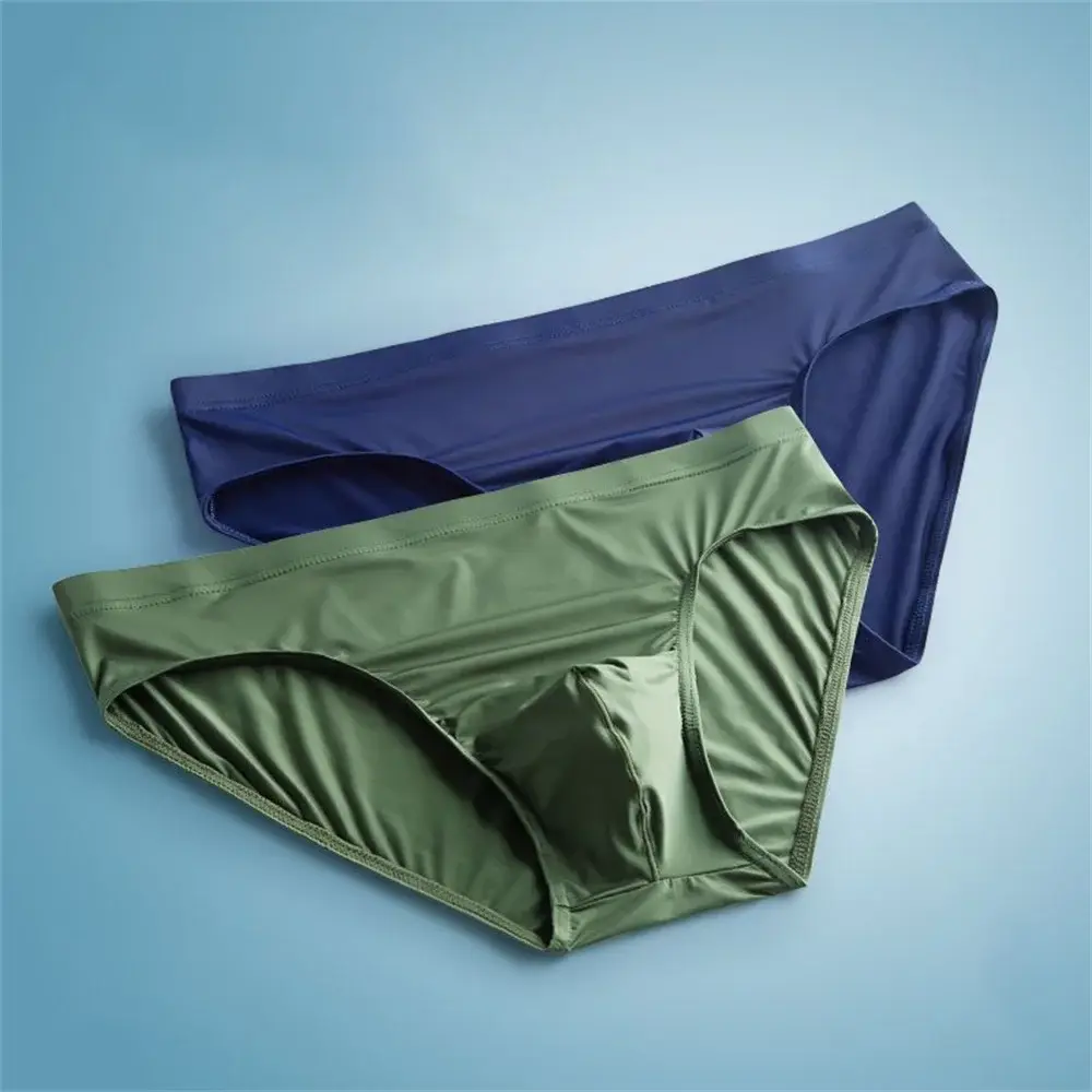 2 stks Big Pouch Nylon Mannen Ondergoed Slips Ijs Zijde Mannelijke Naadloze Onderbroek Lage Taille Dunne Slipje Plus Size