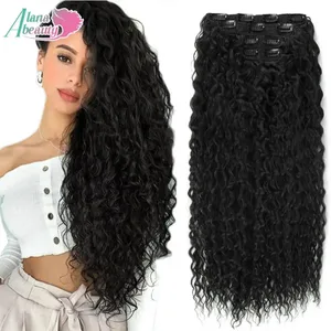 Alana 28 אינץ' סינטטי ארוך מים מתולתל קליפס שיער תוספות שיער קינקי מתולתל קליפס שיער עמיד בחום סיבים אורגניים