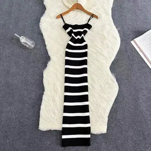 קיץ פס אלסטי Bodycon רצועת שמלת 2024 סקסית חוף שמלת קיץ נשים מקרית עיפרון דק Vestidos מקסי שמלה ארוכה