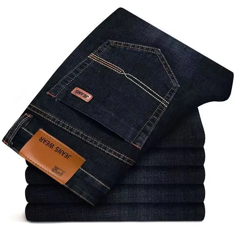 2025 Spring Autumn New Men's Jeans Casual Straight Stretch Fashion Classic Blue Black Work Denim Trousers Male Brand Clothing