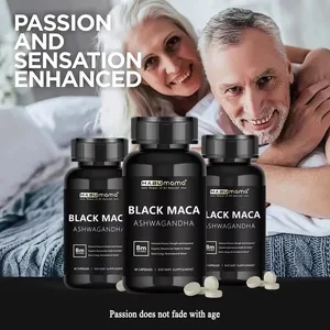 Black Maca Root + Suplemen Ashwagandha untuk Lelaki Sistem Kawalan Stamina Keyakinan Prestasi Keras Batuan Penghantaran Bijak
