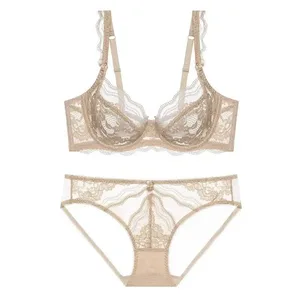 Moda feminina conjunto de lingerie de renda ultra fina estilo vitoriano macio underwire push up reunir elevador sem acolchoamento respirável wear