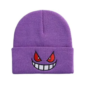 Pokemon Gengar Rajzfilm hímzett sapkák Kötött koponyák Őszi Téli Meleg Gyapjú Kalap Gengar Női Férfi Kalapok