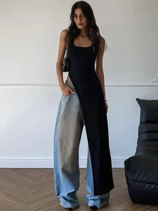 Seksowna sukienka Midi bez rękawów, z wysokim rozcięciem, bez pleców, damska, letnia do klubu na imprezę, Streetwear w stylu Y2K, w jednolitym kolorze