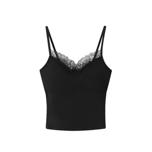 Autumn/Winter Fitted Lace-trimmed Camisole V-Neck Comfortable Slim Fit Camisole Top Soft with Padded Bra Women's Top