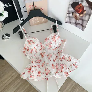 Sexy magro espartilho plissado impressão chique coreano camis regata básica moda fora do ombro roupas femininas de verão