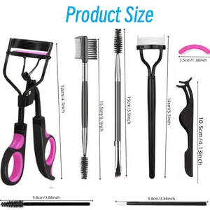 Portable 8-in-1 Eyelash Curler Set with Comb Separator Brushes & Pads. Professional Makeup Tools for Women & Men