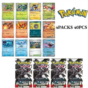 Divertido paquete de cartas de Pokémon de 40 piezas, 4 juegos de sol, luna, violeta, 151 tarjetas coleccionables en inglés, juguetes coleccionables, regalo de Halloween, ciencia ficción de fantasía