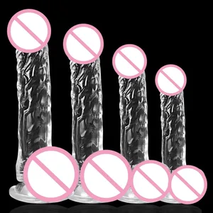 Kadınlar için gerçekçi Yumuşak Yapay Penis Acemi Şeffaf Penis Güçlü Vantuz ile Yetişkin Seks Masturbator için Eller Serbest Oyun
