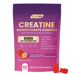 BushAid Creatine Monohydrate Gummies สำหรับการฟื้นฟูกล้ามเนื้อหลังการออกกำลังกายด้วย Multi-Collagen Blend BCAA และ Zinc 60 Gummies