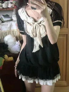 Rochie estetică sexy din anii 90 Harajuku pentru femei noi, dulce Y2k, ținute gotice subțiri, punk false, rochie vintage cu mânecă scurtă din două piese