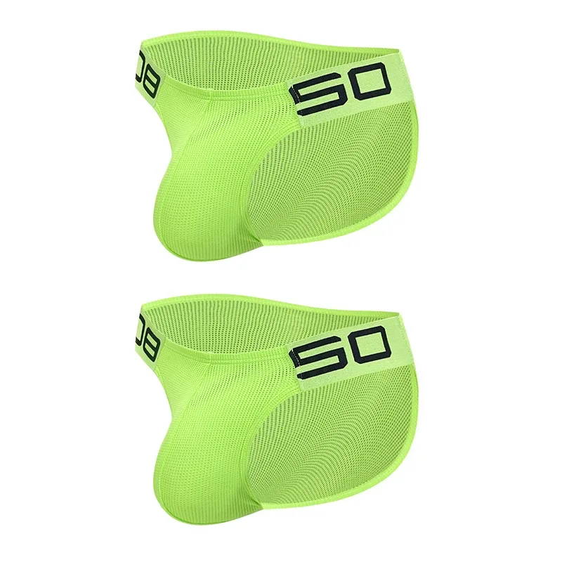 Herren-Slip aus Nylon-Mischgewebe, atmungsaktiv, Horn, Spleiß, Buchstabenprägung, breiter elastischer Bund, fluoreszierende Farbe, sexy Unterwäsche