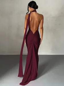 Hugcitar jedno ramię regulowany szalik z odkrytymi plecami pętla Ruched seksowna sukienka Maxi 2025 kobiet elegancki Y2K Streetwear strój festiwalowy