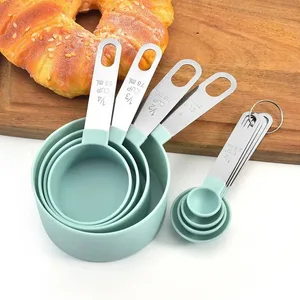 4/8 unids/set taza medidora multiusos de plástico cuchara medidora mango de acero inoxidable con herramientas de medición graduadas para hornear