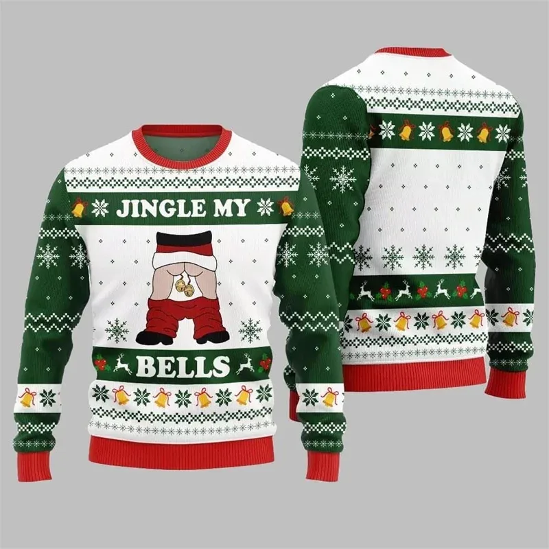 Jingle My Bells Ugly Christmas Sweater untuk Lelaki Bir Cetakan Santa Claus Pullover Sweatshirt Snowman Alpaca Pattern Sweater