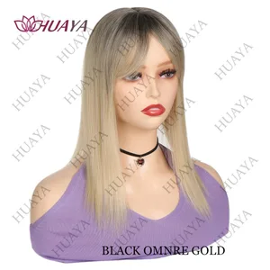 14 นิ้ว Toppers ผมสำหรับผู้หญิงผมบางทนความร้อนสังเคราะห์สุภาพสตรี Wiglets Toppers - Ombre รากเข้มถึงสีบลอนด์
