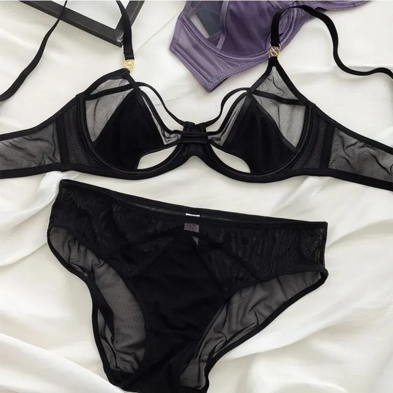 Tulle Bra & Panty Set Ultra Thin Push Up Underwire Lingerie Set Elegant Sexy Intimates Soft Wire Unpadded 32-38-S-XL — image 3