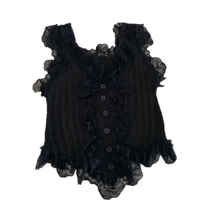 Bonito y2k renda malha colheita topo tanque estilo coreano feminino colete de malha superior camisola doce sem mangas verão