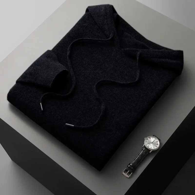 DjzDsm 100% Merinowol Heren Eendelig Confectiekleding Hoodie Gebreid Sweatshirt Herfst Winter Casual Grote Top Met Lange Mouwen