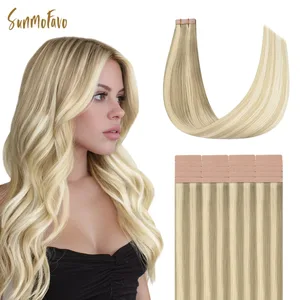 Sunmofavo Seamless Tape In Hair Extensions 100% Real Remy Ανθρώπινα Μαλλιά Ίσια Τέφρα Καστανά έως Πλατινένια ξανθά Ombre μεταξένια γυαλιστερά 20 τμχ 50 γρ.