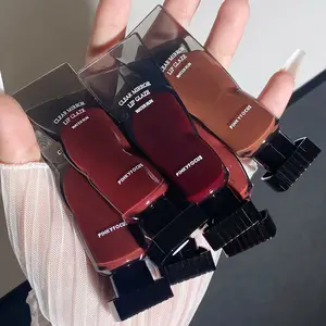 Lip Gloss Air Cermin Hitam Lip Glaze Kaca Lutsinar Minyak Bibir Kalis Air Gincu Cecair Bogel Coklat Warna Jelas Solek