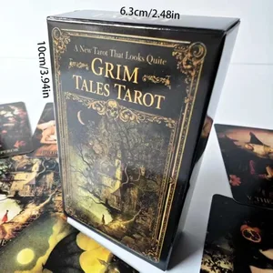 Dek Tarot Grim Tales - 10.3*6Cm 78 Kartu RWS Kartu Dongeng Gotik untuk Pekerjaan Bayangan Ilustrasi Fantasi Gelap