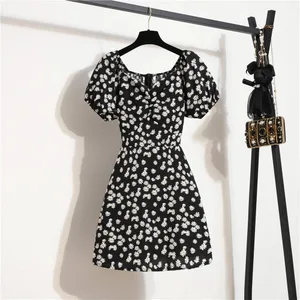 Minivestits de gasa per a dona Vestits de moda d'estiu per a dona Vestits prims estampats florals plisats amb màniga inflada curta vestit casual
