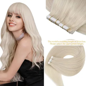 VeSunny Tape in Hair Extensions Real Human Hair Invisible Remy Hair Extension Tape Ins for Women White Platinum Blonde 26 ιντσών