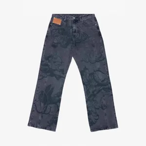 Calças de brim dos homens harajuku y2k anjo baggy denim calças retro high street arrow imprimir solto em linha reta ajuste americano hip hop streetwear novo