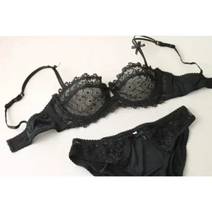 Kvinder Sommer Hvid Blonde BH Sæt Ultratyndt Åndbar Mesh Sheer Sexet Dyb V Push-Up Komfortabel Daglig Lingeri Undertøjsdragt