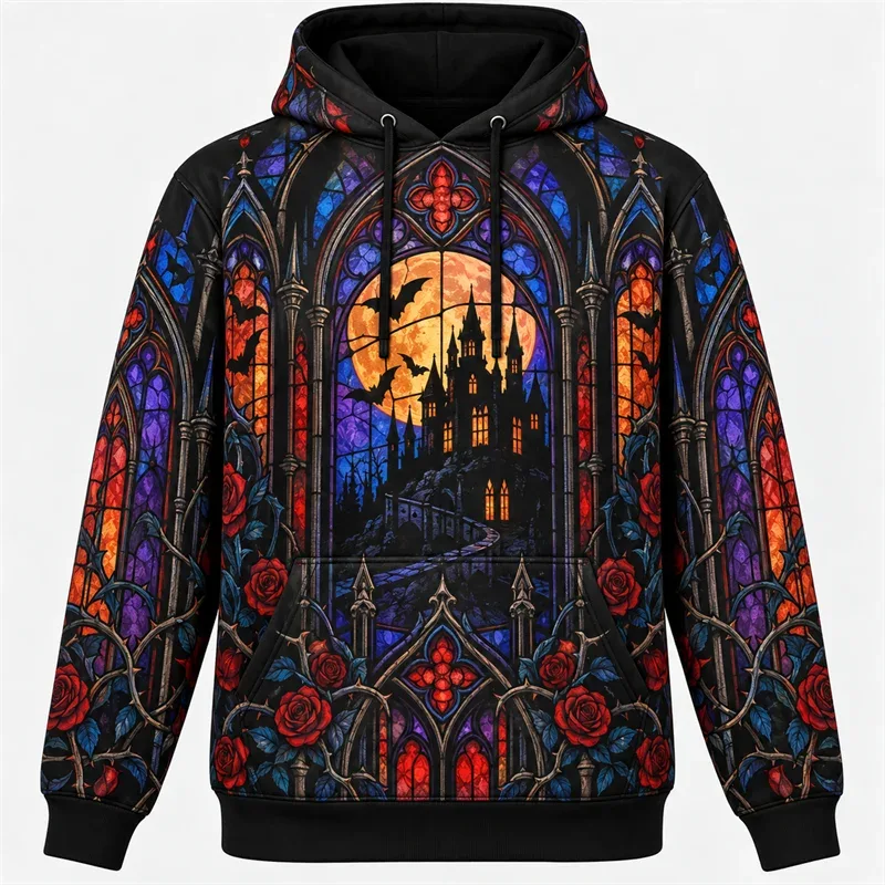 Halloween hættetrøje 3D All Over Print Polyester Sweatshirt Gothic Ghost Pumpkin Bat Heks Kranie Horror Streetwear Pullover Unisex