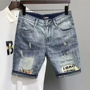 Panlalaking Jeans Ripped Shorts 2024 Summer New Fashion Casual Vintage Slim Fit Denim Shorts Streetwear Male Jeans Shorts y2k jeans