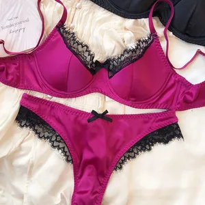 Sexy Kant Dunne Cup Lingerie voor Vrouwen Franse Push Up Bh Set Hoge Kwaliteit Zijde Comfort Ademend Ondergoed Intimates Set