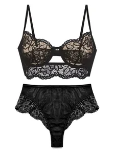 Set Bra Renda Perancis dengan Push Up Berwayar Lembut untuk Payudara Kecil Keselesaan Ringan Anti Kendur Pakaian Dalam Saiz AU MOYISU-Seksi AB
