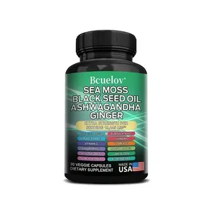 All in One อาหารเสริม Sea Moss Black Seed Oil Ashwagandha Ginger Enhanced Immunity & Energy 120 แคปซูล