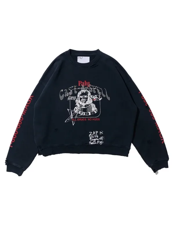 Mới Oversize PALY Áo Khoác Nam Nữ Rửa Sạch Đen Hư Hại Chất Lượng Tốt Nhất Cổ Vintage Cardigan Khóa Kéo Quần Tây