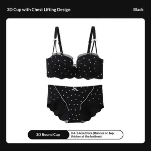 Lace Polka Dot Bra Two-Piece Set Small Bust Gathering Anti-Sagging Side Breast Collection Comfortable Wire-Free Lingerie Set