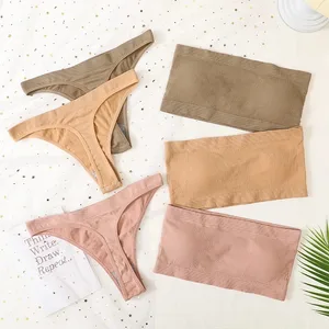 Dámská sada podprsenky a kalhotek bez ramínek Bandeau podprsenka s vysokým pasem tanga bezešvé spodní prádlo sexy trubková podprsenka dámská sexy sada spodního prádla M-XL