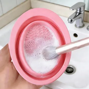 Opvouwbare siliconen make-upborstelreiniger Kom getextureerde scrubber voor borstels Rookwolken Sponzen Reizen Wasgereedschap Compact
