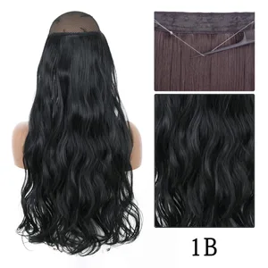 สังเคราะห์ไม่มีคลิปปรับ Fish Line Hair Extensions สีบลอนด์ธรรมชาติสีน้ำตาลยาวหยักความร้อน Resiatant Hairpiece สำหรับผู้หญิง