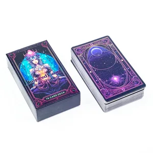Inspiriertes Neon-Tarot-Deck, 78 Karten, englische Visionen, Divination Edition, 10,3 x 6 cm großes Brett zum Spielen und Wahrsagen