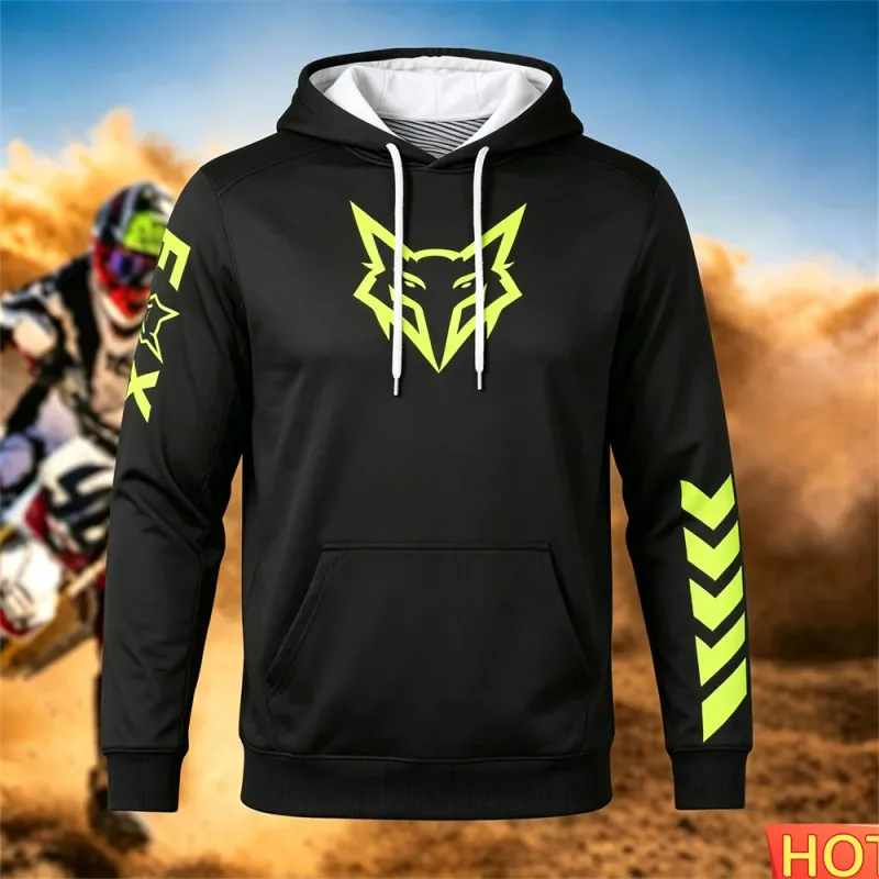 Jesień/zima męska wyścigowa bluza z kapturem kolarstwo na świeżym powietrzu bluza z kapturem wzór lisa bluza z kapturem i kieszeniami motocykl sportowy bluzy z kapturem